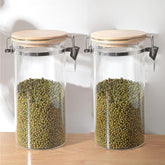 Heart Home Borosilicate Glass Jar with Bamboo Lid | Kitchen Organizer Items & Storage | Multi-utility, Leakproof, Airtight Storage Jar for Cookies, Snacks, Tea, Coffee, Sugar | Set of 2 (1400ml)